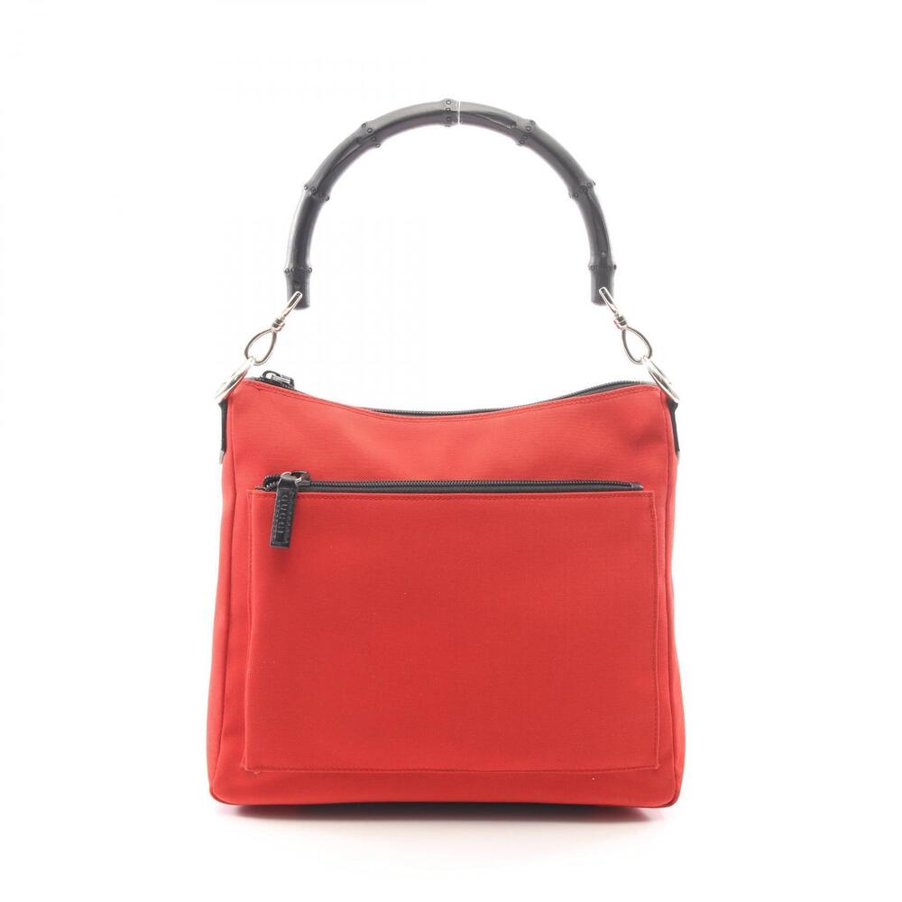 Gucci Bamboo Shoulder Bag Canvas Red Black